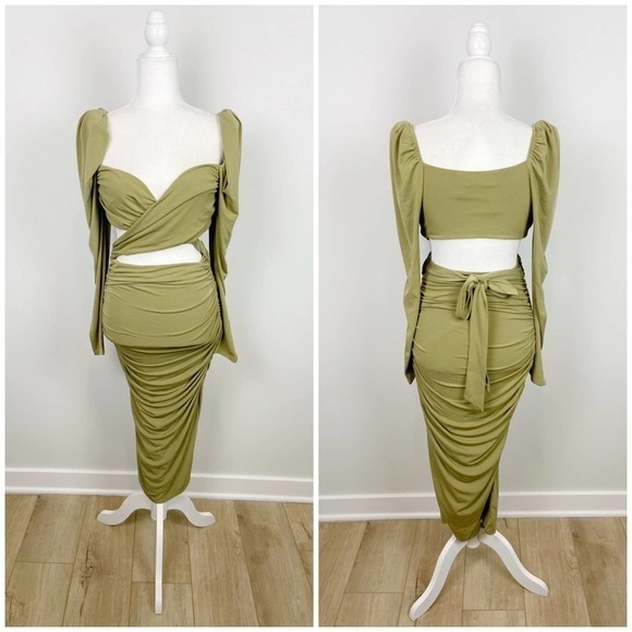 Majorelle Darla Midi Dress in Olive Green Size M - Picture 2 of 9